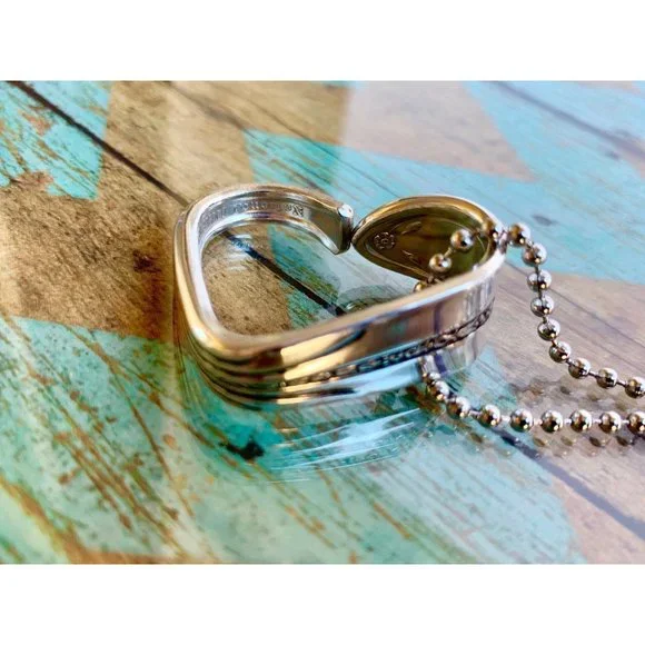 Heart Spoon Necklace, 1930 Princess Royal, Handmade Silverware Jewelry, Flatware - Picture 4 of 7